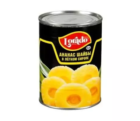 Canned Pineapple Lorado "Washers In Light Syrup" - Calorie Content, Useful Properties, Nutritional Value, Vitamins