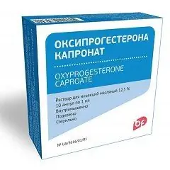 Solución oleosa para administración intramuscular de capronato de oxiprogesterona